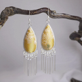 Golden Years - Handmade Miao Silver Framed Song Brocade Jacquard - Teardrop Earrings