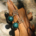 Sandalwood Daqi Lacquer Drop Earrings | Mother-of-Pearl Inlay 14K Gold Four-Leaf Floral Oriental Heritage Jewelry