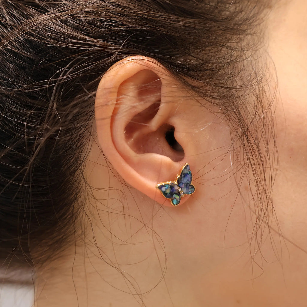 Iridescent Butterfly Dance — Blue-Purple Butterfly Stud Earrings