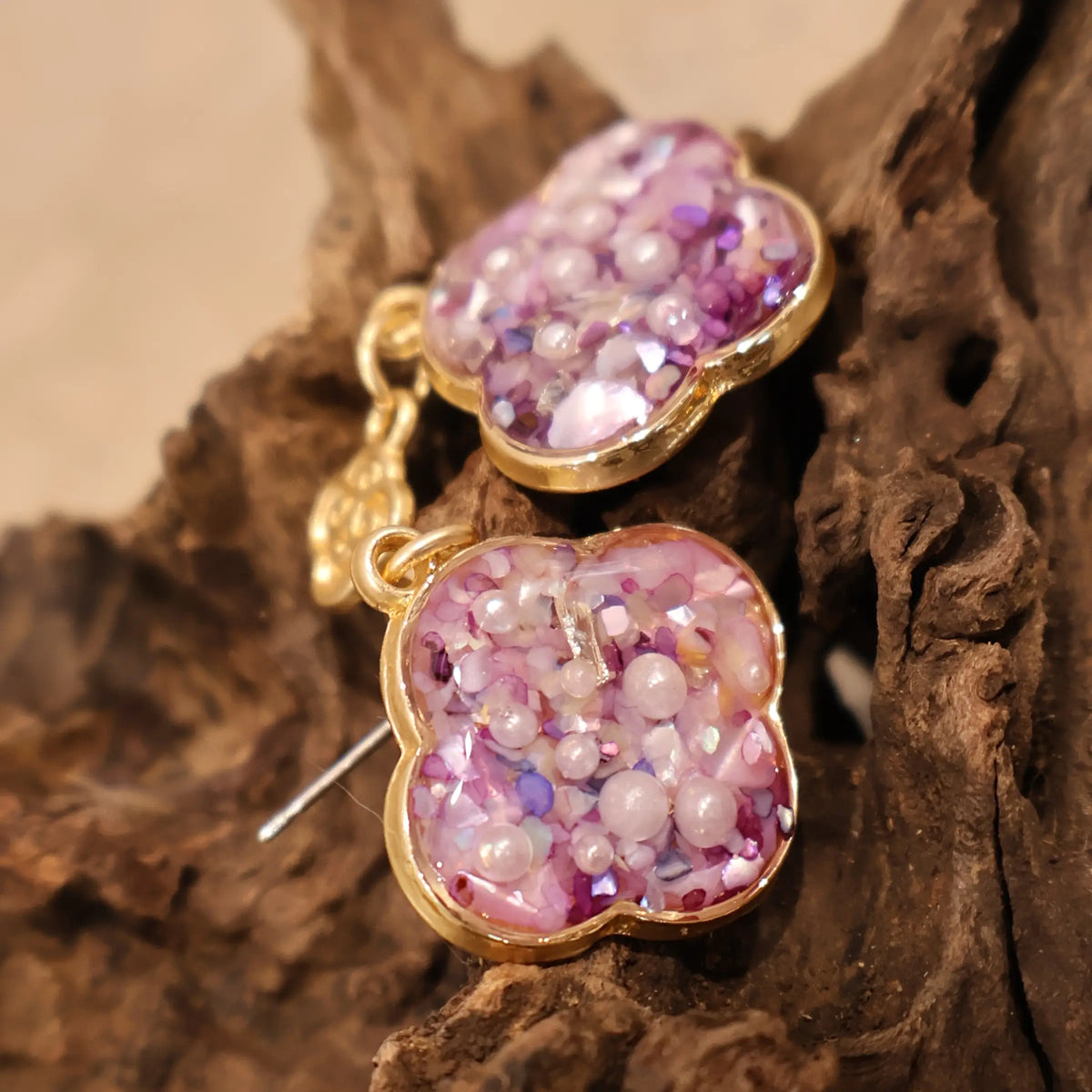 Pink Auspicious Cloud — Pink-Purple Shell Begonia/Ruyi Cloud Dangle Earrings