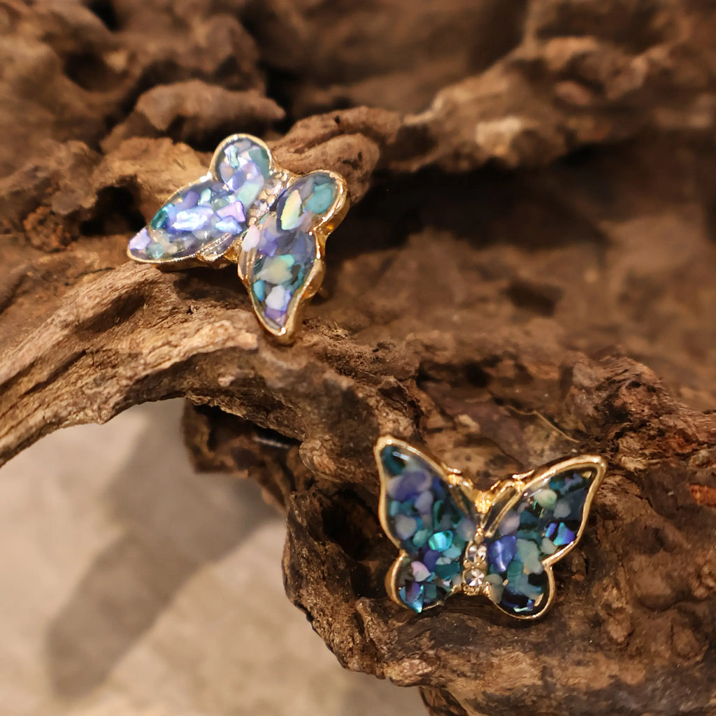 Iridescent Butterfly Dance — Blue-Purple Butterfly Stud Earrings
