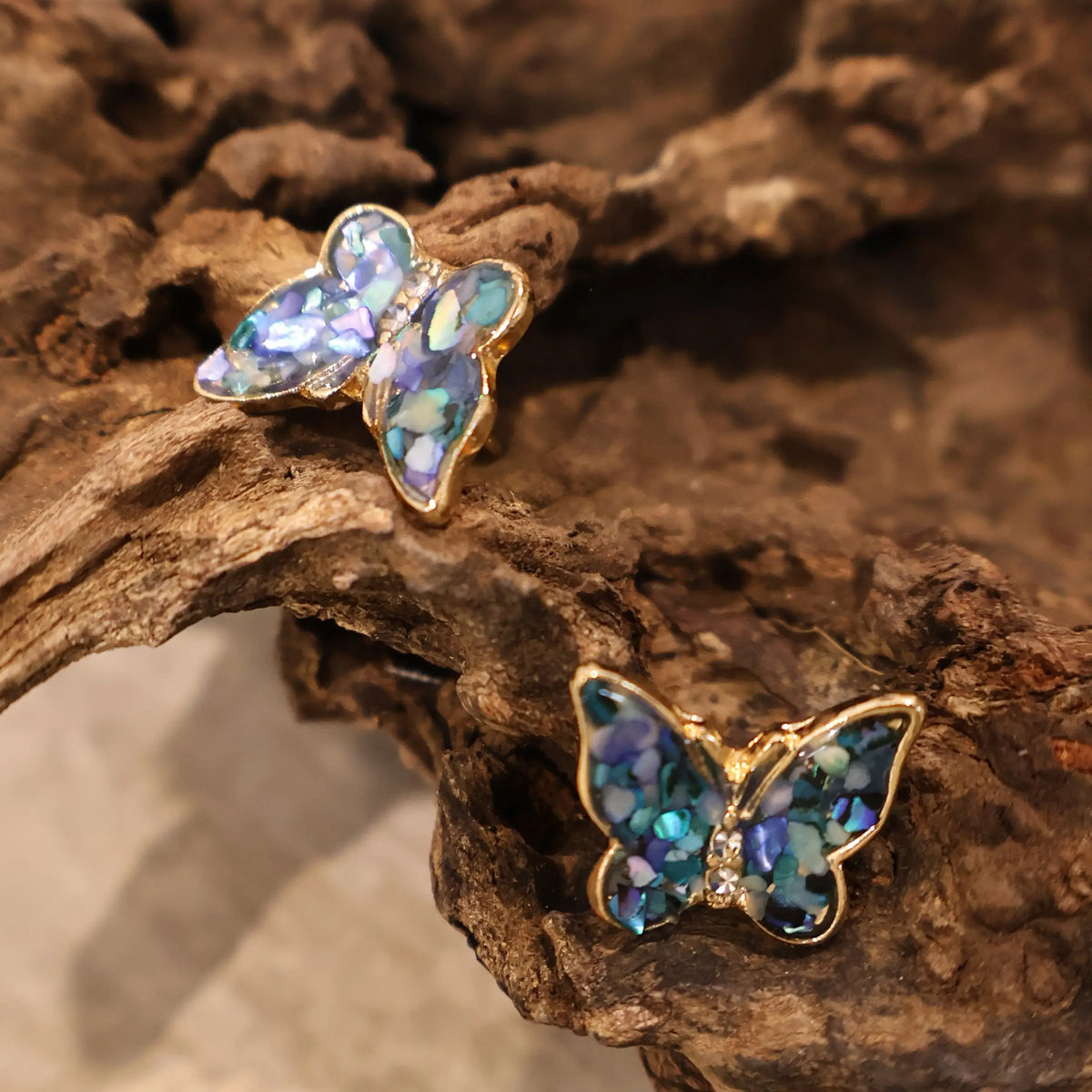 Iridescent Butterfly Dance — Blue-Purple Butterfly Stud Earrings
