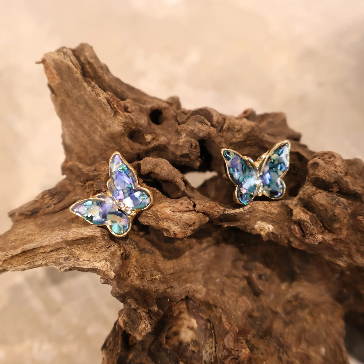 Iridescent Butterfly Dance — Blue-Purple Butterfly Stud Earrings
