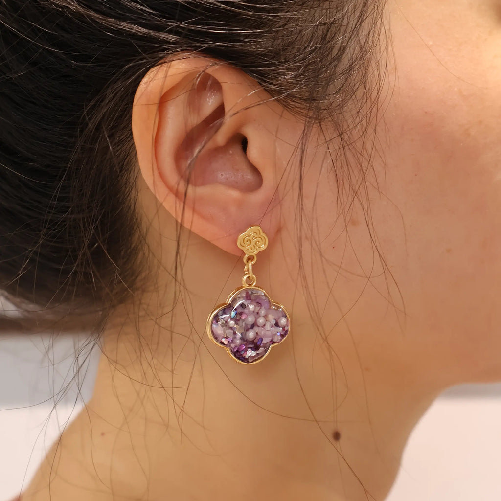 Pink Auspicious Cloud — Pink-Purple Shell Begonia/Ruyi Cloud Dangle Earrings