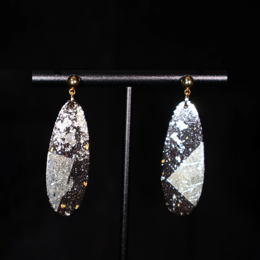 One of A Kind Xipi Raw Lacquer Oval Drop Earrings | Gold Leaf Inlay, 14K Gold Hook, Sandalwood Base