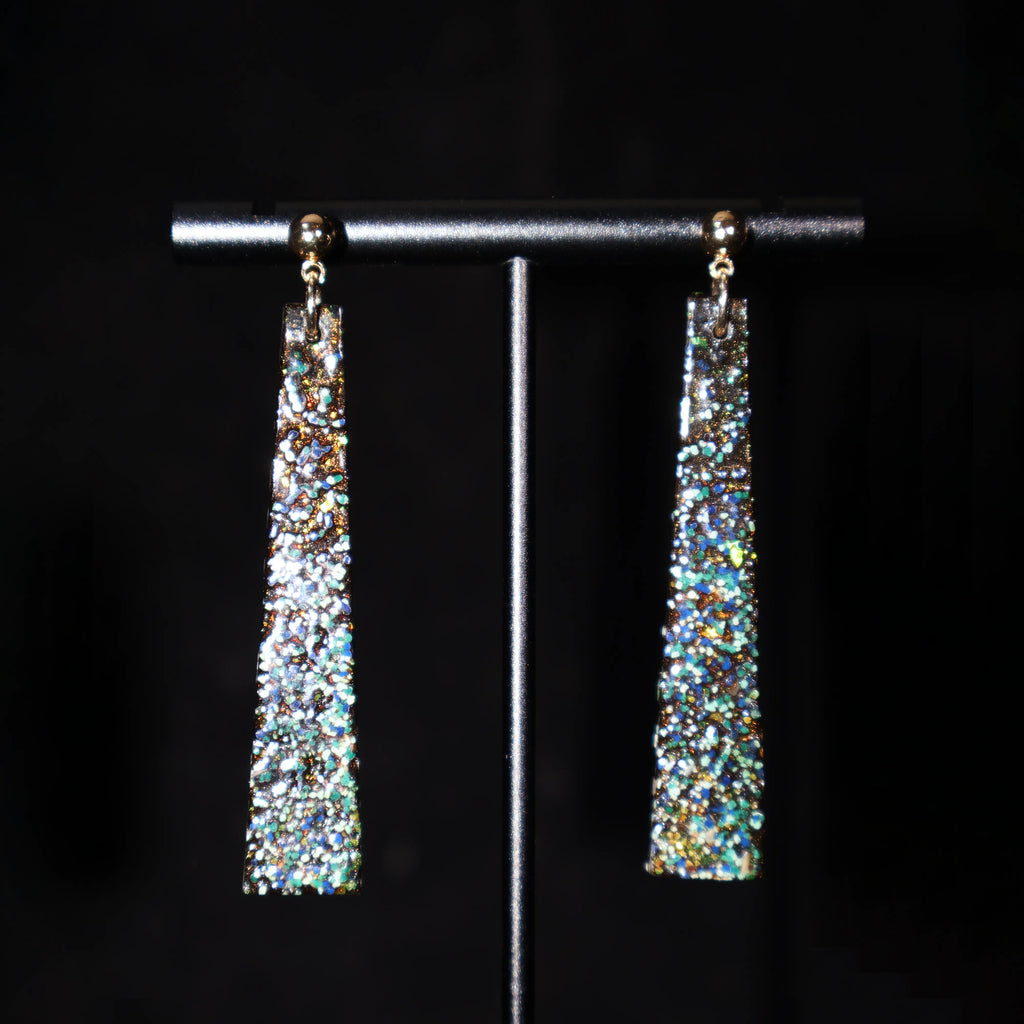 One of A Kind Xipi Raw Lacquer Bar Drop Earrings | Crushed Lacquer Granule Texture, 14K Gold Hook, Sandalwood Base