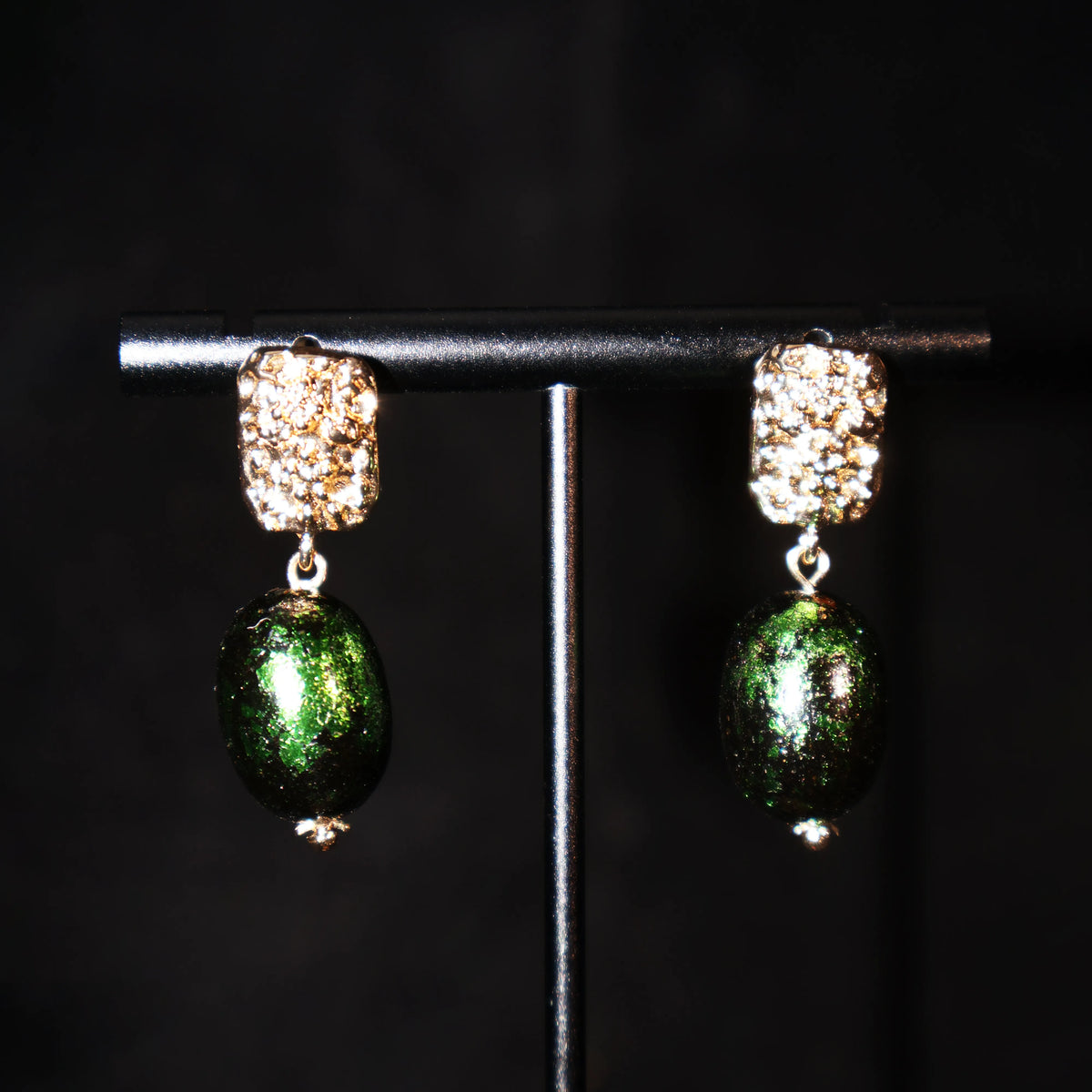 14K Gold Needle Lacquer Dangle Earrings, Chinese Intangible Heritage Hand‑made Jewelry, Gold Leaf Inlay Sandalwood Base Drop Earrings